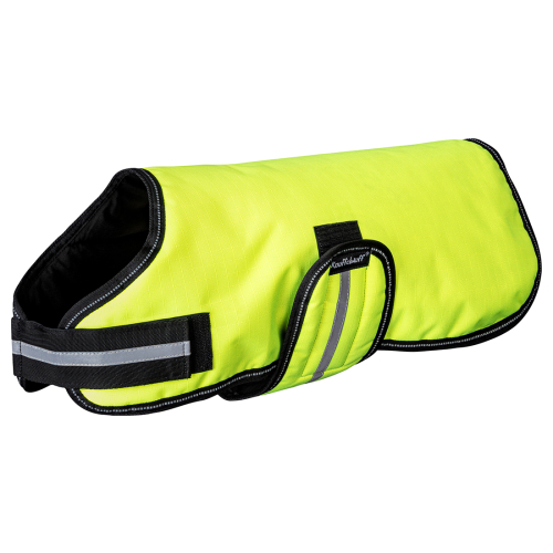 Abrigo para perros Knuffelwuff Neon con tejido funcional reflectante de 25 cm, amarillo neón