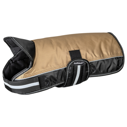 Abrigo para perros Knuffelwuff con cuello y tejido funcional reflectante de 30 cm, marrón