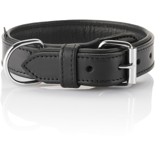 Collar para perros Knuffelwuff Detroit de cuero suave con hebilla de seguridad, negro, 35-43 cm, 3,2 cm