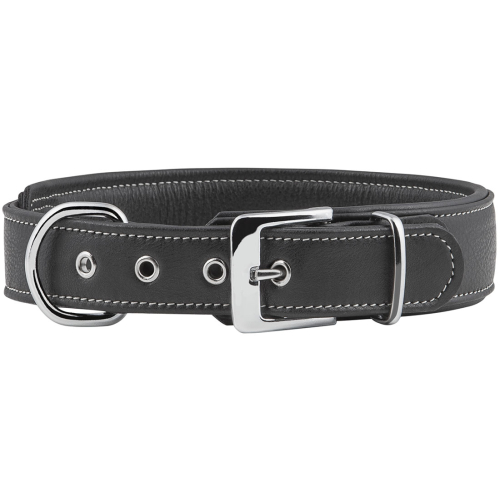Collar para perros Knuffelwuff Glendale de cuero suave, negro, 38-45 cm, 4 cm