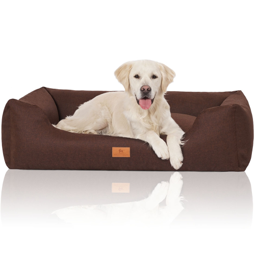 Cama para perros Knuffelwuff Lotte de terciopelo cosida a mano con costuras finas XL, 105 x 75 cm, marrón