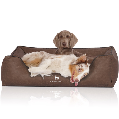 Cama para perros Knuffelwuff Scottsdale de cuero sintético talla grande XXXL, 155 x 105 cm, marrón