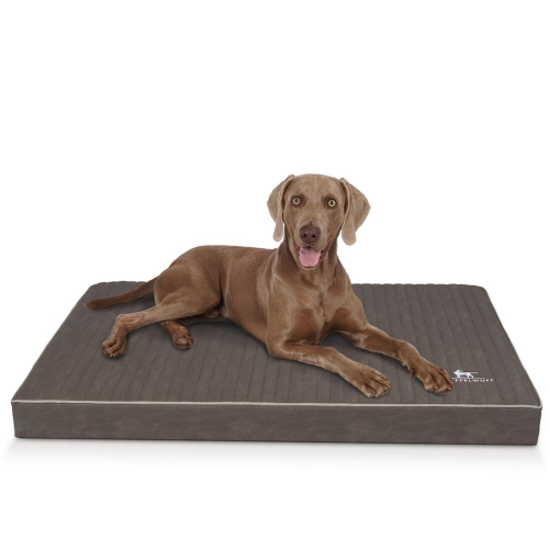 Colchón ortopédico para perros Knuffelwuff Palomino de cuero sintético con grabado láser XXL, 115 x 80 cm, gris parduzco